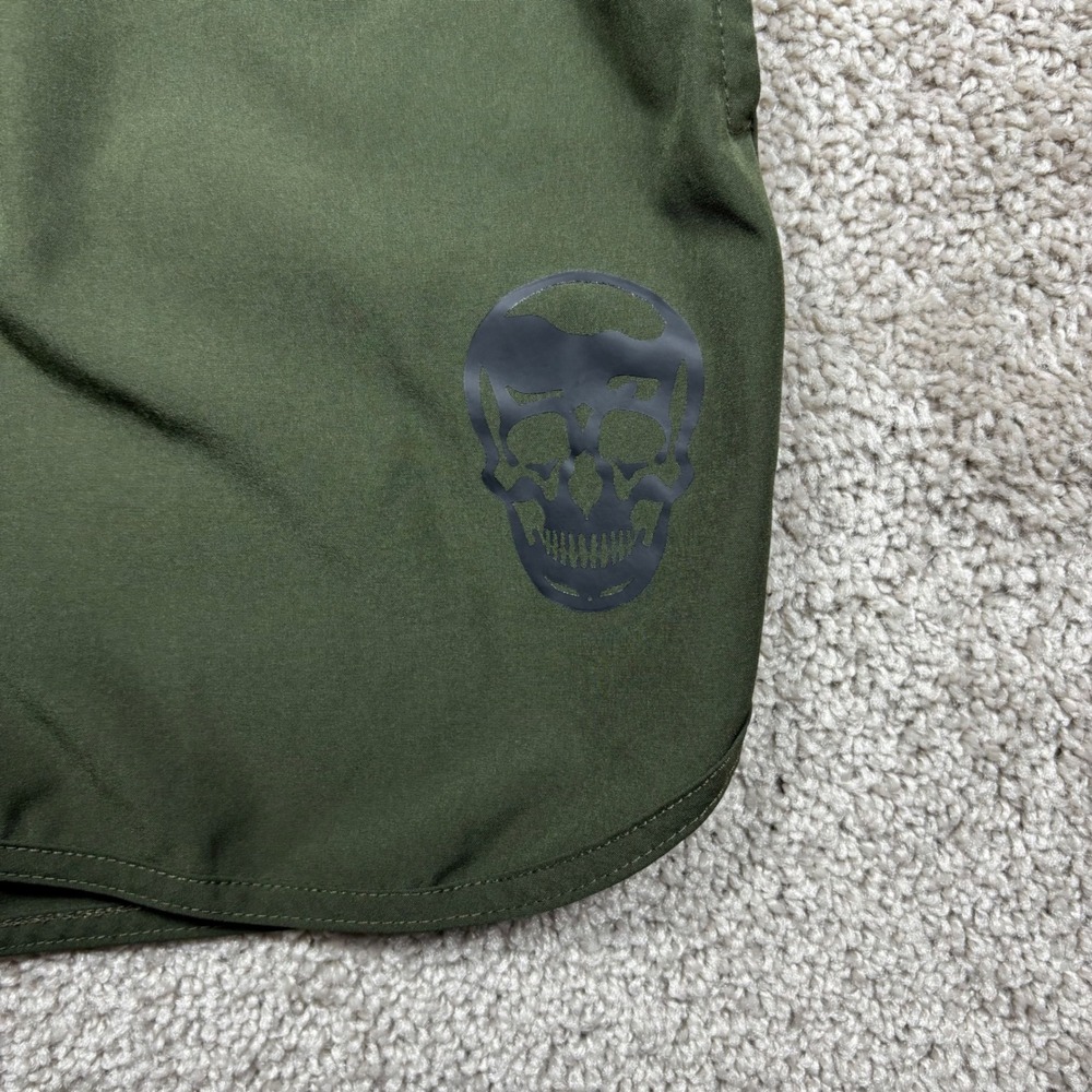 Gymreapers Mens Medium Training Shorts Olive Green Skull Logo Inseam 6 Inch - Picture 7 of 7